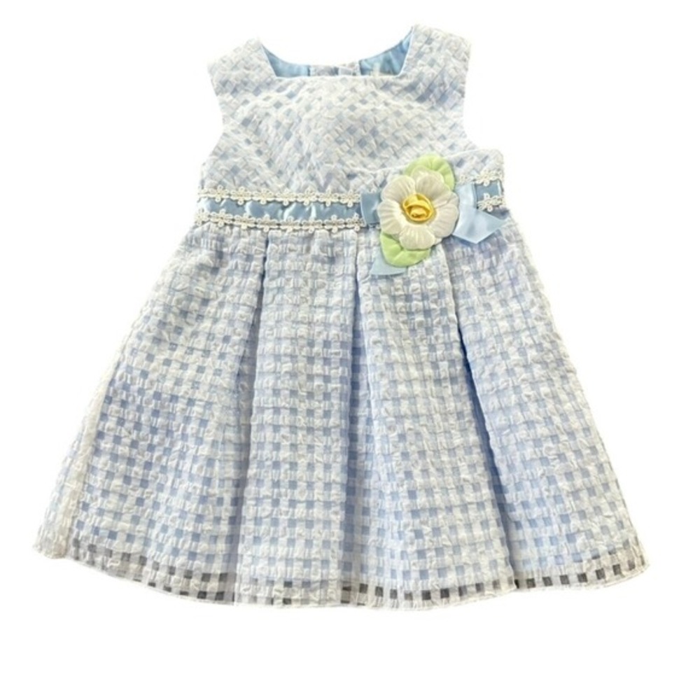 George Infants 12M Blue Gingham Seersucker Floral‎ Special Occasion Dress
